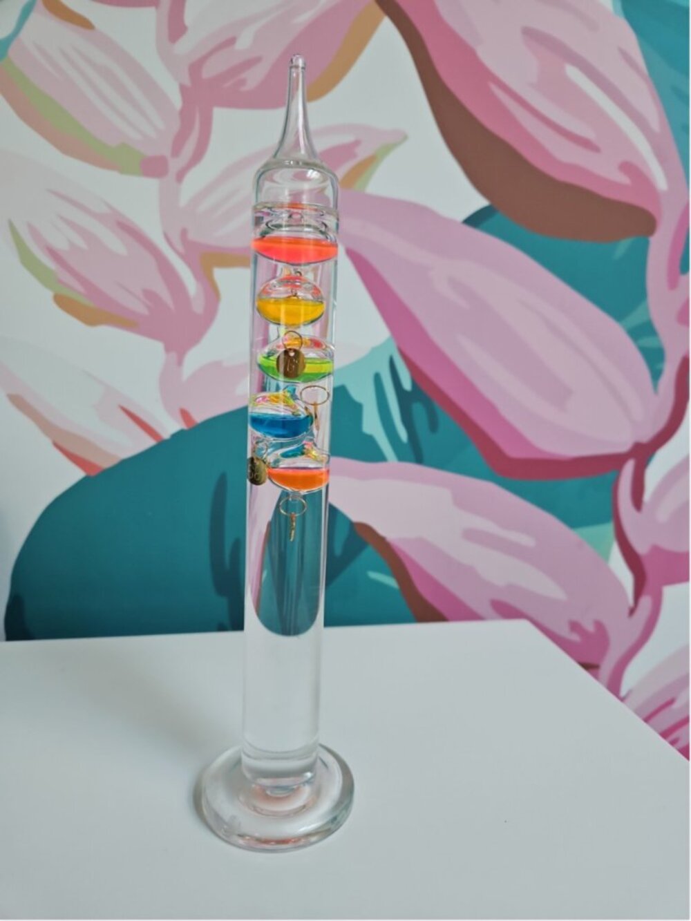 Vintage Hand Blown Glass Galileo Thermometer Unique Day-Glo Fluorescent 11.25"